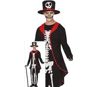 FIESTAS GUIRCA Disfraz de Caballero Fantasmal Elegante Esqueleto para Hombre - Incluye Sombrero de Copa, Chaqueta, Camisa y Pantalones de Esqueleto - Disfraces de Halloween para Hombre Talla S
