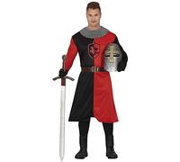 FIESTAS GUIRCA Disfraz de caballero medieval para hombre, disfraz de guerrero rojo y negro, disfraz histórico para hombre, talla M 48-50