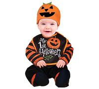 FIESTAS GUIRCA | Disfraz de Calabaza Bebé (18-24/Meses) - Babero, Gorro y Mono - Disfraces de Halloween para Bebés y Niños Pequeños - Ideal para Fiestas de Disfraces y Celebraciones - Negro y Naranja