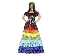 FIESTAS GUIRCA Disfraz de Catrina - Vestido Largo de Volantes Colores Arcoíris para Mujer Adulta Talla L 42-44