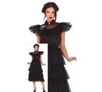 FIESTAS GUIRCA Disfraz de Chica de Familia Gótica Reina de la Noche - Vestido Negro Elegante - Disfraz Halloween Mujer Talla 38-40 M
