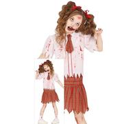 FIESTAS GUIRCA Disfraz de Colegiala Zombi para Niña - Uniforme Escolar Rojo - Disfraces de Halloween para Niñas de 7 a 9 Años