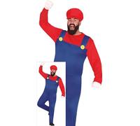 Fiestas Guirca Disfraz Conductor de Tren Rojo para Hombre, mono mecánico con gorro, Talla L 52-54