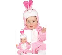 FIESTAS GUIRCA | Disfraz de Conejito Bebé (12-18/Meses) - Capucha, Cola y Mono - Disfraces de Animales para Carnaval, Halloween y Fiestas de Disfraces - Ideal para Bebés Unisex - Rosa y Blanco