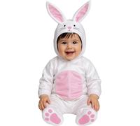 FIESTAS GUIRCA | Disfraz de Conejito Bebé (12-18/Meses) - Capucha, Mono y Pies - Disfraces de Animales para Carnaval, Halloween y Fiestas de Disfraces - Ideal para Bebés Unisex - Blanco y Rosa