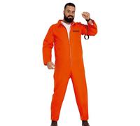 FIESTAS GUIRCA | Disfraz de Convicto Adulto (56-58/XXL) - Mono de Presidiario para Fiestas de Ladrones, Halloween y Carnaval - Ideal para Hombre - Naranja