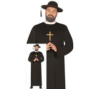Fiestas Guirca - Disfraz de sacerdote para hombre - Túnica negra de monje clérigo - Talla XXL