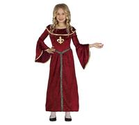 FIESTAS GUIRCA Disfraz de Princesa Medieval Niña - Vestido Rojo con Adornos Dorados para Niñas de 7-9 Años