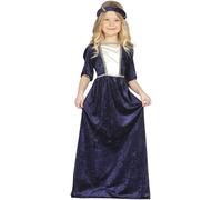 FIESTAS GUIRCA Disfraz de Dama Medieval para Niñas, Vestido Largo de Terciopelo Azul Marino con Detalles Dorados, 10-12 Años, Altura 143-151 cm