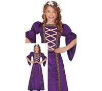 FIESTAS GUIRCA Disfraz de Dama Violeta para Niña - Disfraz de Princesa Noble Medieval - Disfraces de Reina para Niñas - Niñas de 7 a 9 años