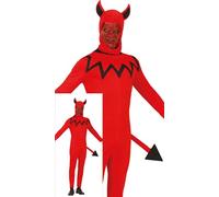 Fiestas Guirca – Disfraz Demonio Diabólico para hombre – Capucha con cuernos, mono rojo – Talla M