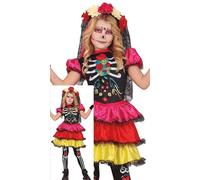 FIESTAS GUIRCA Disfraz de Día de los Muertos para Niña - Vestido de Esqueleto Multicolor - Disfraces de Halloween para Niñas de 7 a 9 Años