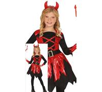Fiestas Guirca Disfraz Diabla del Infierno para niña - Vestido rojo y diadema con cuernos, 7-9 años