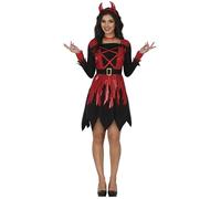 FIESTAS GUIRCA | Disfraz de Diablo para Mujer (38-40/M) - Vestido y Diadema - Disfraces de Demonio y Diablesa para Halloween, Carnaval y Fiestas de Disfraces - Ideal para Adultas - Rojo y Negro