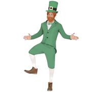FIESTAS GUIRCA Disfraz de Duende Verde Hombre - Disfraces Día de San Patricio Hombre incl. Gorro Duende & Barba Jengibre Talla S 46-48