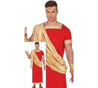 FIESTAS GUIRCA Disfraz de Emperador Romano Poderoso para Hombre - Toga Romana de César Augusto Rojo y Dorado - Disfraz Griego para Hombre Talla L