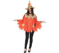 FIESTAS GUIRCA | Disfraz de Espantapájaros para Mujer (42-44) - Poncho y Sombrero - Ideal para Halloween y Fiestas de Disfraces - Perfecto para Adultas - Naranja y Beis