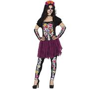FIESTAS GUIRCA Disfraz de Esqueleto con Flores Día De Los Muertos - Incluye Vestido, Manguitas y Leggings - Disfraz Halloween Mujer Talla 42-44 L