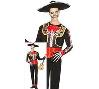 FIESTAS GUIRCA Disfraz de Esqueleto de Mariachi para Hombre - Traje del Día de los Muertos Mexicano - Disfraces de Halloween para Hombre Talla S para Adultos