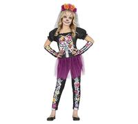 FIESTAS GUIRCA Disfraz de Esqueleto Flores - Vestido con Tutu, Pantalón y Guantes con Estampado Flores para Niñas de 7-9 Años