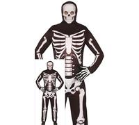 FIESTAS GUIRCA Disfraz de Esqueleto para Hombre - Mono Negro con Estampado de Esqueleto y Capucha - Disfraces de Halloween para Hombre Talla Adulto L