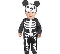 FIESTAS GUIRCA | Disfraz de Esqueleto Ratón Bebé (18-24/Meses) - Gorro y Mono - Disfraces de Halloween, Carnaval y Fiestas de Disfraces para Bebés - Ideal para Ratoncitos y Esqueletos - Negro y Blanco