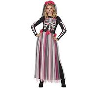 FIESTAS GUIRCA Disfraz de Esqueleto Rosas Día De Los Muertos - Vestido Largo Con Velo De Flores Disfraz Halloween Mujer Talla 42-44 L