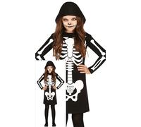 FIESTAS GUIRCA Disfraz de Esqueleto - Vestido Negro con Capucha - Disfraz Niña Halloween 7-9 Años