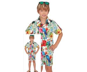 FIESTAS GUIRCA Disfraz de Estrella Hawaiana para Niño - Conjunto de Camisa y Pantalón Corto de Fiesta de Verano - Traje Aloha para niños - Niños de 10 a 12 años