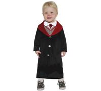 Fiestas Guirca Disfraz bebé Estudiante Magia 12-18 meses Camisa chaqueta corbata túnica Negro y rojo