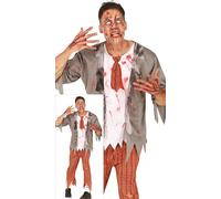 FIESTAS GUIRCA Disfraz de Estudiante Zombi para hombre - Uniforme Escolar Rojo - Disfraces de Halloween para Hombre Talla M para Adultos