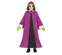 FIESTAS GUIRCA Disfraz de Extraterrestre - Túnica Morada con Capucha y Mascara Verde para Niños de 5-6 Años