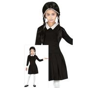 FIESTAS GUIRCA Disfraz de Familia Gótica para Niña - Disfraz Gótico Negro con Cuello Blanco - Disfraces Halloween para Niñas Edad 10-12 Años