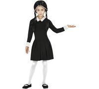 FIESTAS GUIRCA Disfraz de Familia Gótica para Niña - Disfraz Gótico Negro con Cuello Blanco - Disfraces Halloween para Niñas Edad 5-6 Años