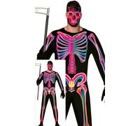 FIESTAS GUIRCA Disfraz de Fantasma de Neón para Hombre - Disfraz de Mono de Esqueleto de Neón - Disfraces de Halloween para Hombre Talla M para Adultos