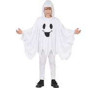 FIESTAS GUIRCA | Disfraz de Fantasma Infantil (7-9 Años) - Poncho y Capucha - Disfraces de Halloween y Fiestas de Fantasmas - Ideal para Niños y Niñas - Blanco y Negro