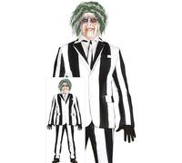 FIESTAS GUIRCA Disfraz de Fantasma Travieso con Traje para Hombre - Traje a Rayas Blanco y Negro - Disfraces de Halloween para Hombre Talla Adulto XL