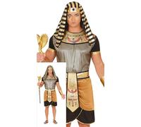 Fiestas Guirca - Disfraz Faraón Dorado Rey de Egipto - Toga negra y dorada, tocado, Hombre Talla L