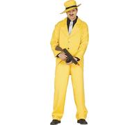 FIESTAS GUIRCA Disfraz de gángster de la mafia amarilla para hombre - Traje de jefe de la mafia de los años 20 Talla L 52-54