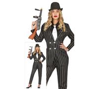 FIESTAS GUIRCA | Disfraz de Gánster Años '20 para Mujer (44-46/XL) - Camisa, Chaqueta, Corbata y Pantalón - Disfraces de Mafiosa y Charleston para Halloween, Carnaval y Fiestas de Disfraces