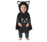 FIESTAS GUIRCA | Disfraz de Gato Bebé (18-24/Meses) - Poncho y Capucha - Disfraces de Animales para Halloween, Carnaval y Fiestas de Disfraces - Ideal para Bebés Unisex - Negro