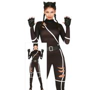 FIESTAS GUIRCA Disfraz de Gato Negro para Mujer - Incluye Sexy Catsuit Negro con Cinturón y Diadema con Orejas de Gato - Disfraces de Halloween para Mujer Talla M