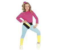 FIESTAS GUIRCA Disfraz de Gimnasta Años 90 Niña - Atuendo Infantil Años 80 con Camiseta Rosa y Mono Multicolor para Niñas de 7-9 Años