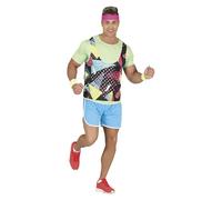 FIESTAS GUIRCA | Disfraz de Gimnasta de los 80 (52-54/L) - Camiseta, Pantalón y Peto Deportivo - Disfraces de Años 80 para Halloween, Carnaval y Fiestas Retro - Ideal para Hombre Adulto - Multicolor