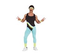 FIESTAS GUIRCA Disfraz de Traje Gimnasta Años 80 - Mono Multicolor Instructor de Gimnasia para Hombre Adulto Talla L 52-54