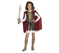 Fiestas Guirca Disfraz de Gladiadora niña - Vestido con adornos dorados y capa roja (7-9 años)