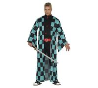 FIESTAS GUIRCA Disfraz de Guerrero Manga- Kimono Azul y Negro Héroe Anime para Hombre Adulto Talla L 52-54