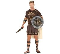FIESTAS GUIRCA | Disfraz de Guerrero Romano Gladius (48-50/M) - Capa y Túnica - Disfraces de Romanos y Griegos para Halloween, Carnaval y Fiestas de Disfraces - Ideal para Hombre Adulto - Marrón y Oro