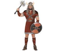 FIESTAS GUIRCA Disfraz de Guerrero Vikingo Feroz Hombre - Rey Bárbaro Disfraz Histórico Hombre incl. Tocado Cuernos Talla M 48-50