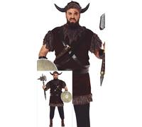 FIESTAS GUIRCA Disfraz de Guerrero Vikingo para Hombre - Disfraz Histórico de Rey Bárbaro para Hombre incl. Tocado de Cuernos Talla S 46-48